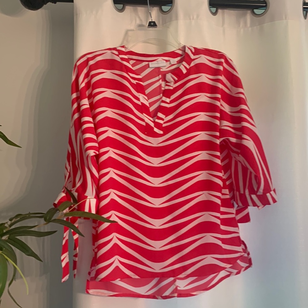 Hot pink and white zebra patterned top from New York and Co